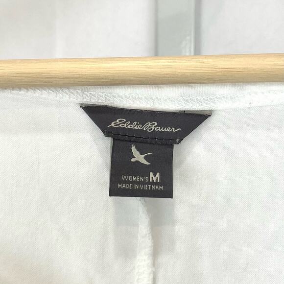 EDDIE BAUER Size M Mixed Media Long Sleeve Top Scoop V Neck Pullover White - Picture 3 of 9